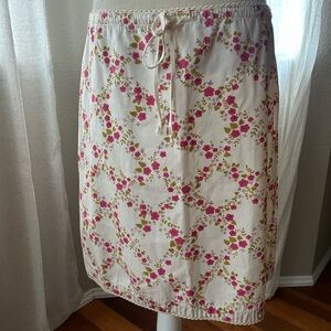 LOFT Cream Skirt with Pink Rose Print